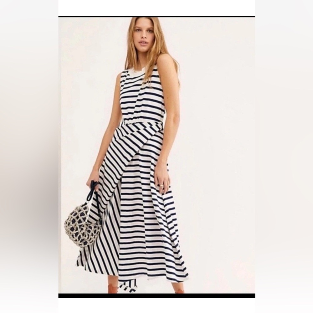 Free People Beach Capri Navy and White Striped Midi Dress